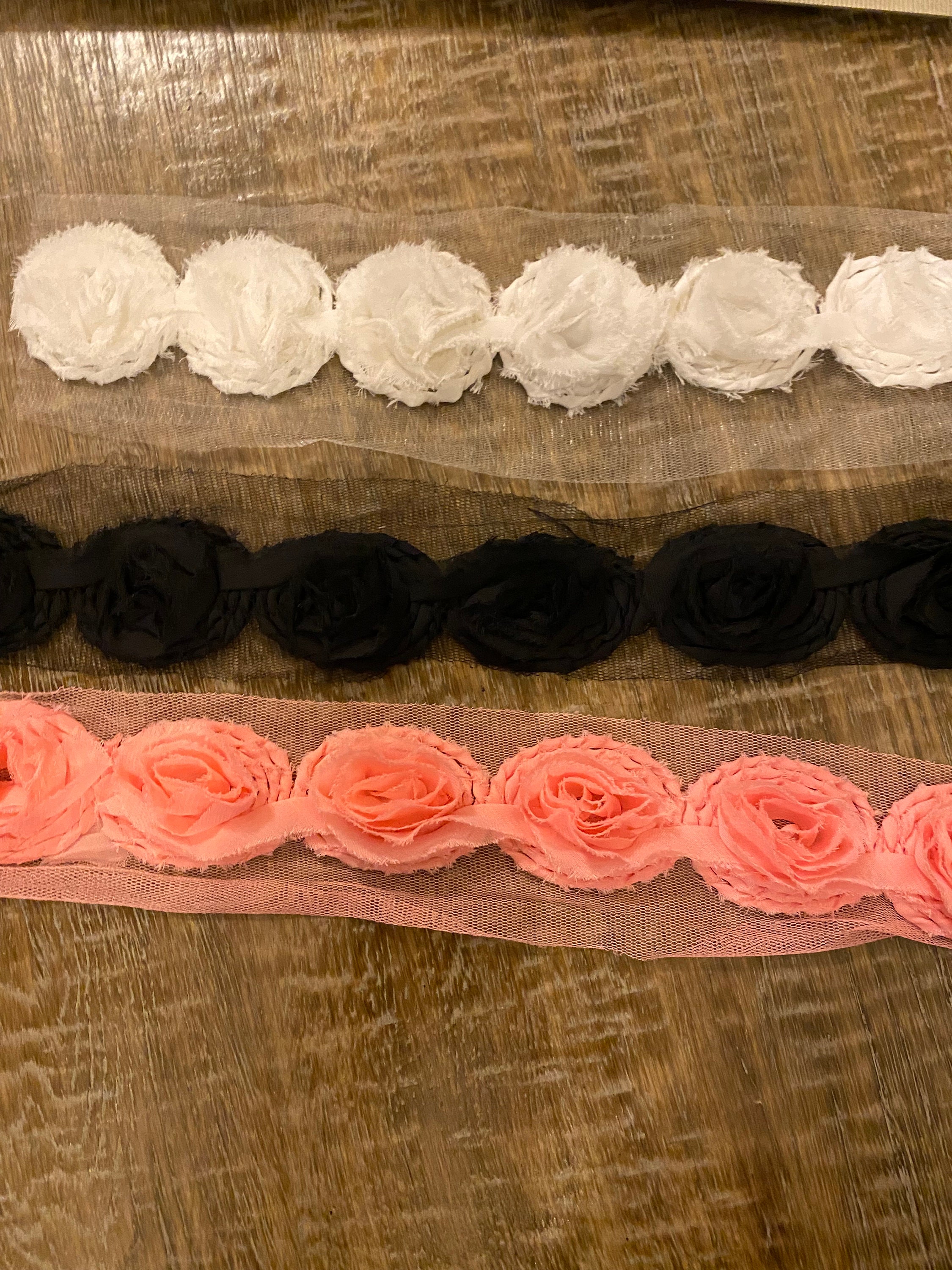 Rose Trim, 3D Rose Tape, Sew on, 3 colours, Roses, Bridal, Black, Ivory, Pink, Rose Tape, Haberdashery