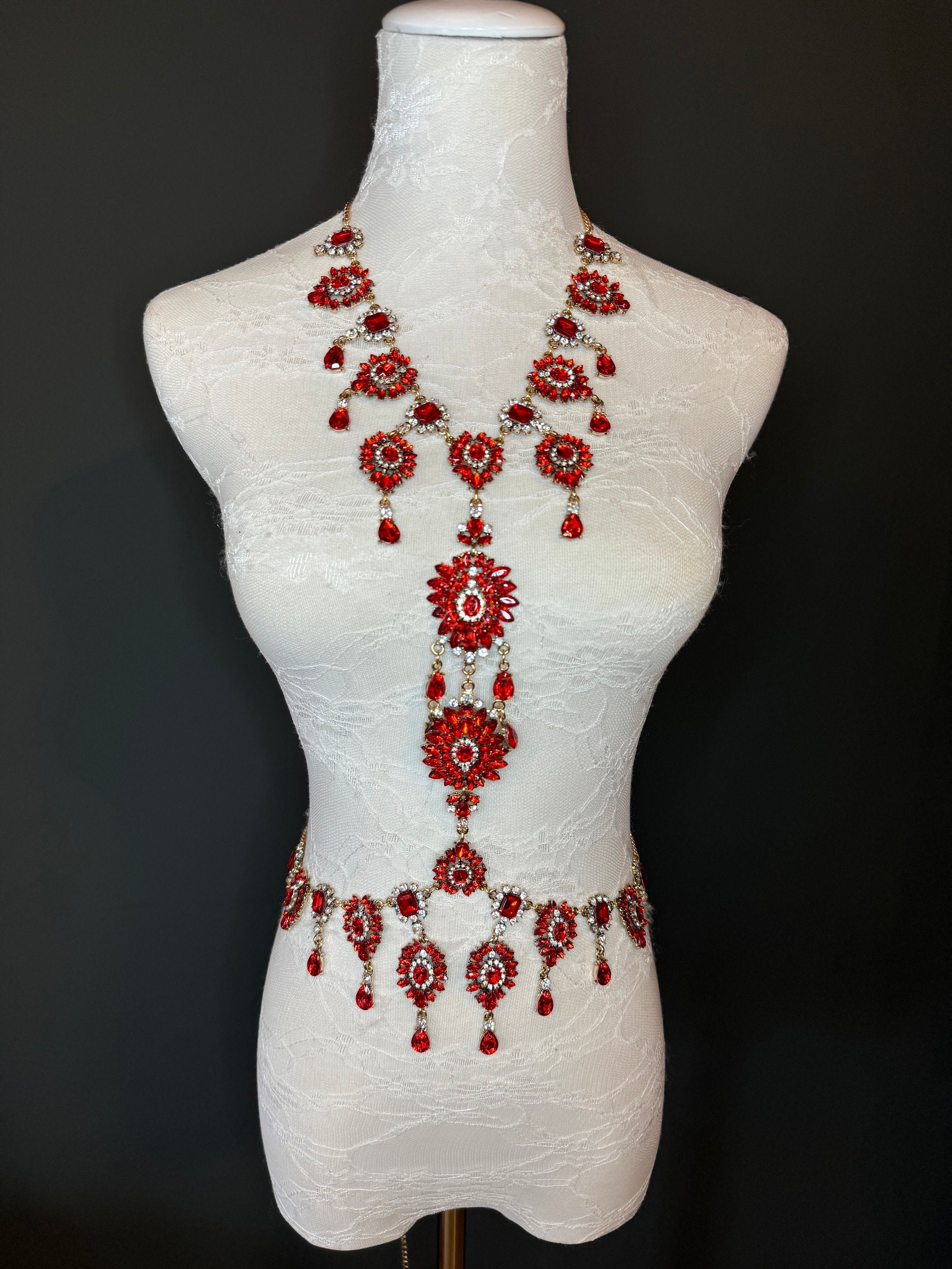Red Rhinestone Body Chain, Elegant Costume Jewellery, FAN Design - Etsy