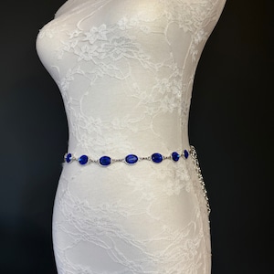 X-Long Belt, Royal Blue Rhinestone Belt, Silver Chain Belt, Vintage Style Belt, Diamante Belt, Fashion Belt, Elegant, Swimwear Belt