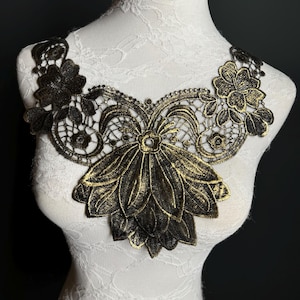 Appliqué noir doré, Style nuptiale, Guipure, Tour de cou, Col noir, Style vintage, Coudre, Vêtements, Robes, Art, Loisirs créatifs, Tour de cou