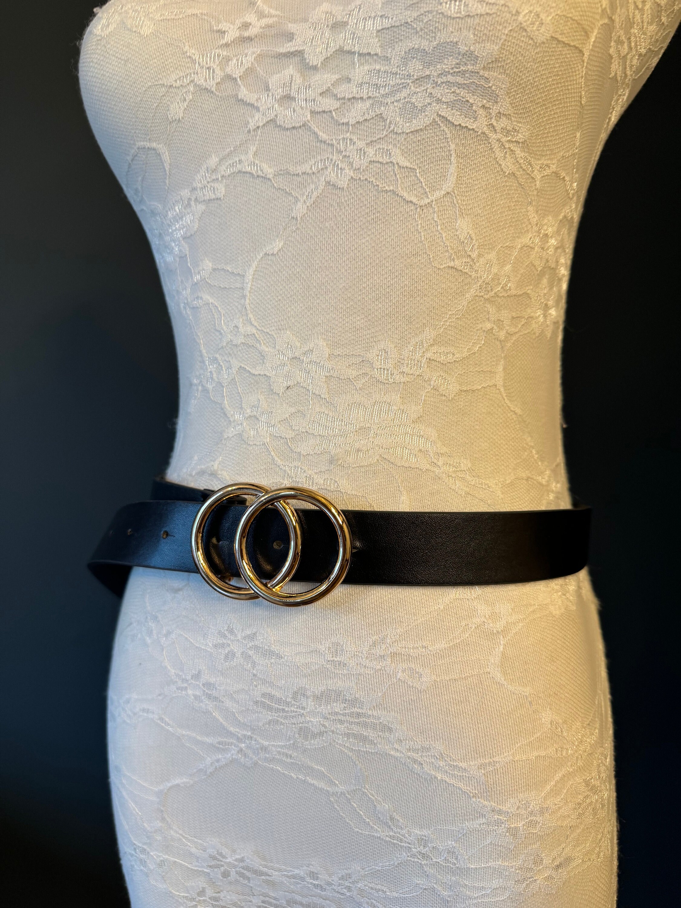 Faux Leather Belt With Gold Double Ring Buckle - Etsy display picture 1