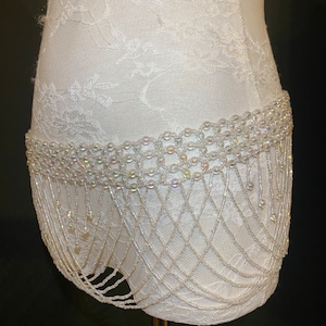 Beaded Belt, 6” Wide Fringe Bead Belt, Iridescent Bead Belt, Belly Dance, Costume, Fashion Belt, FAN Design, UK Size 8-16