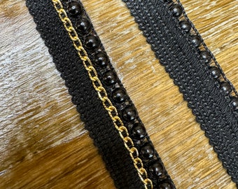 Beaded Chain Tape, Chain, Pearls, Silver, Gold, Black Tape, Ivory Tape, Sew on, Beaded Trim, Cardigans, Blazers, Crafts, Sewing