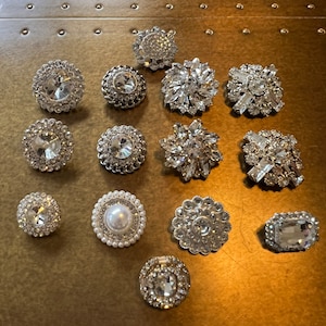 Boutons avec tige en strass bijoux et strass, Finition argentée, Boutons à coudre 17 mm-27 mm, Boutons de mariée, Boutons premium faits main