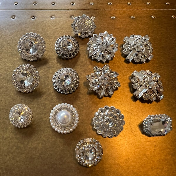 Buttons Jewel & Diamanté Rhinestone Shank Buttons, Silver finish, 17mm-27mm Size sewing buttons, Bridal Buttons, Handmade Premium Buttons