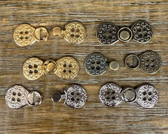 Two Part Metal Button Closure, Gold, Silver, Antique Brass Fastener