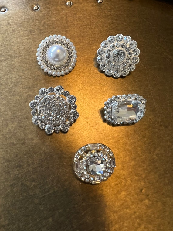 Vintage Large Open Work Rhinestone Buttons Set of 2 Silver Tone 1 1/8 inch