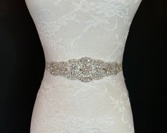 Wedding Belt, Bridal Belt, Sash Belt, Crystal Rhinestone, Ivory Ribbon