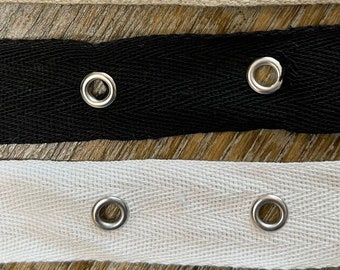 Cotton Herringbone Eyelet Tape, 20mm 25mm, Black or Ivory
