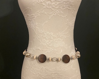Boho Wood Bead Belt With Silver Rings, Adjustable Fashion  display picture 1