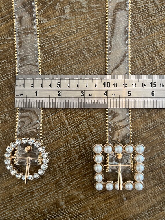Transparent Belt, Pearl & Rhinestone Buckle, Handmade 