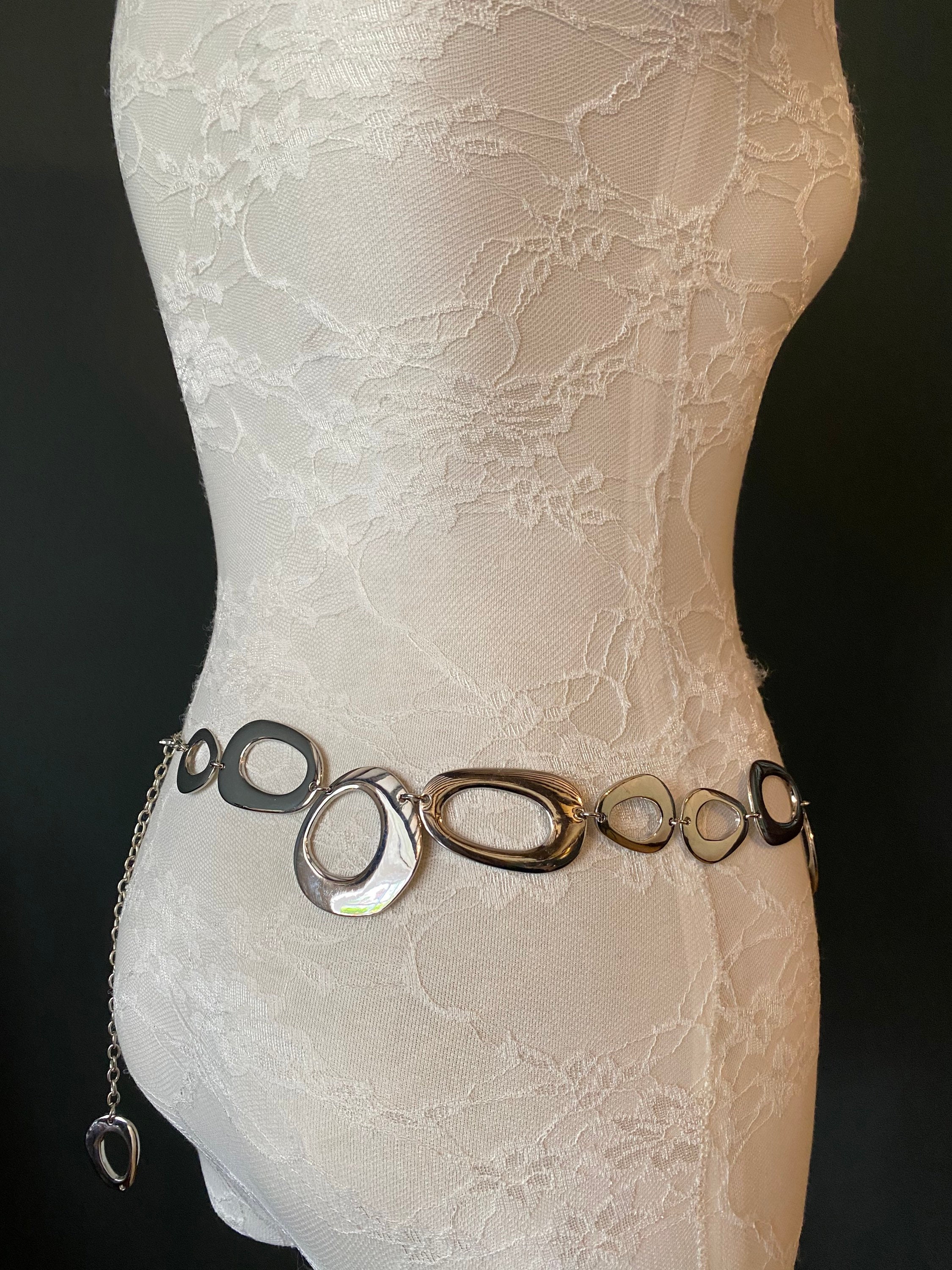 Vintage Womens Belt One Size Silver Enamel Rectangular Chain display picture 3