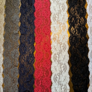 Wide Floral Stretch Lace Trim, Double Scallop, 3.5 Inch