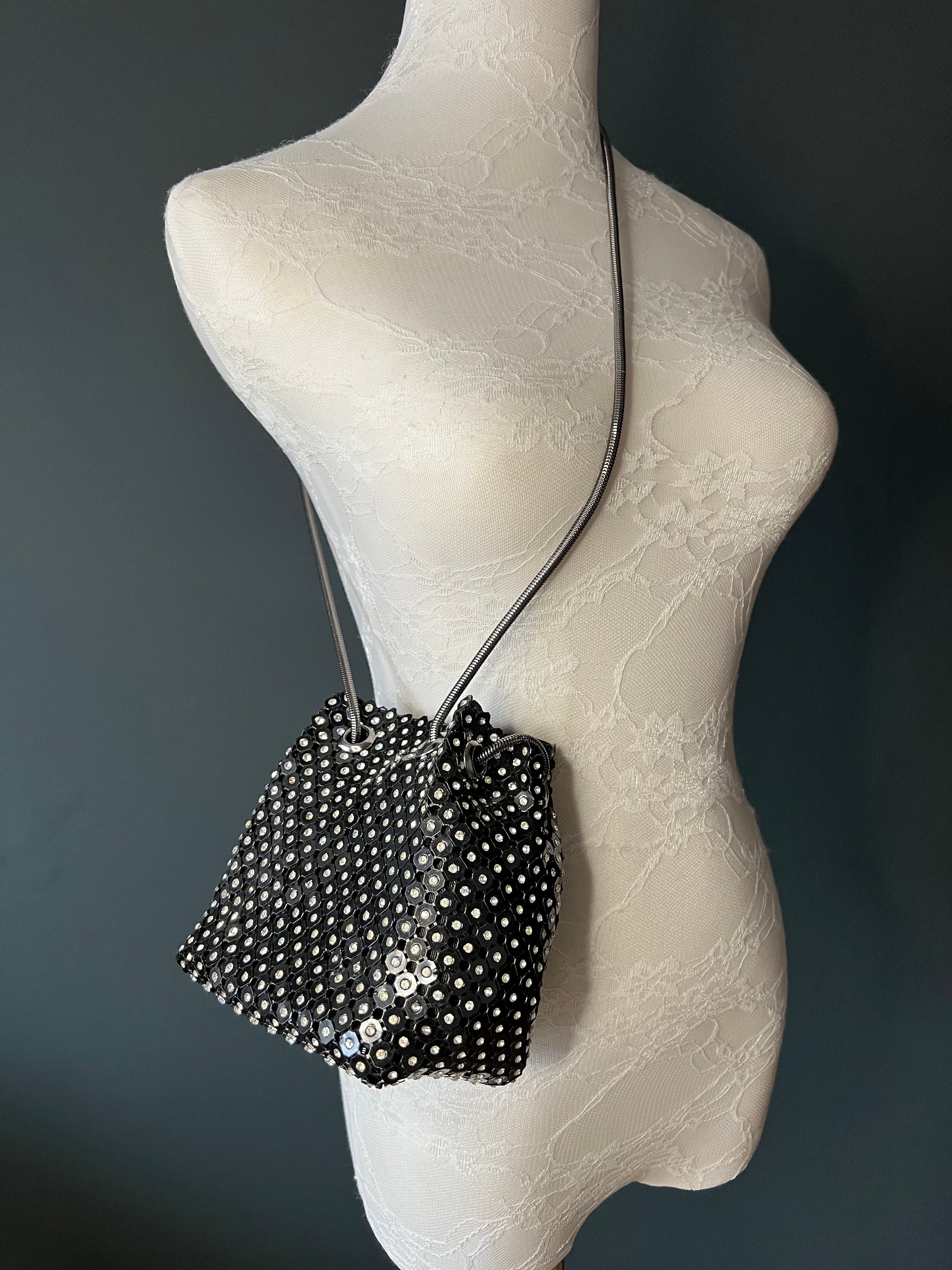 Rhinestone Chainmail Black Handbag, Quality Handbag, Chainmail, Diamanté, Fashionable Bag