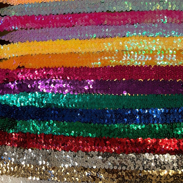 Stretch sequin trim, variety of colours, craft, costume, furnishing, Elasticated sequins, Quality sequins elastic, 30mm wider 3 row sequins