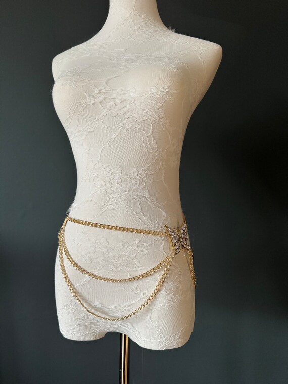 Butterfly Rhinestone Gold Chain Belt, Fashion Body Jewelry  display picture 2