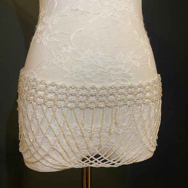 Cinturón de cuentas, cinturón de cuentas con flecos de 15 cm de ancho, cinturón de cuentas iridiscentes, danza del vientre, disfraz, cinturón de moda, diseño FAN, tallas UK 8-16