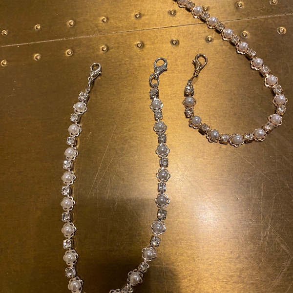Pearl Diamanté Strap, 3mm Rhinestones, Very High Quality, 100+ sizes, Rhinestone Strap, chain strap, Silver, Gold, Smooth Base