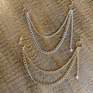 Cadena para jeans, cadena de moda, latón antiguo, plata, oro, regalos, jeans, cadena, festival, bolsos, collar, cadena de 2 filas