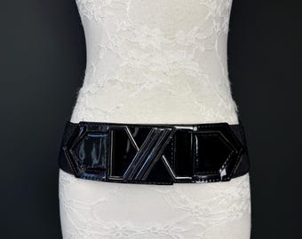 Vintage Black Faux Leather Ruffles/stretch Wide Waist Belt  display picture 2
