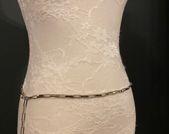Vintage White Leather Belt Big Silver Buckle 90s Y2K Waist 