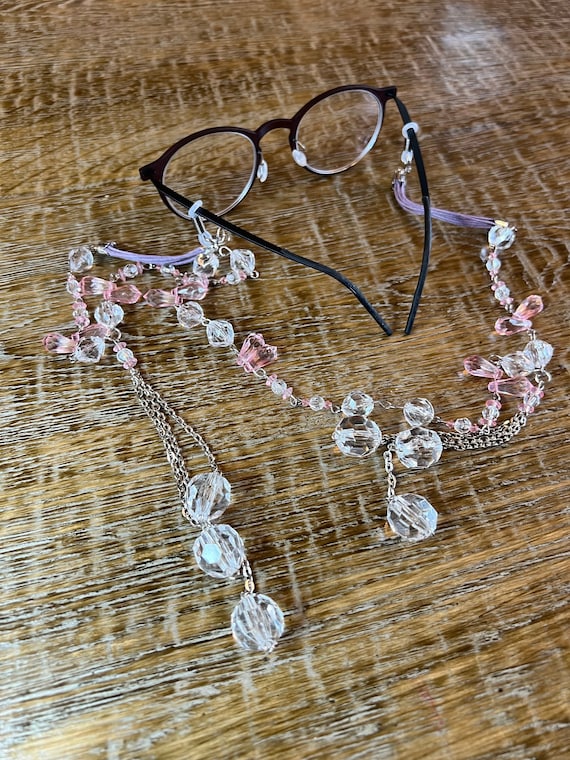 Handmade Crystal Beaded Glasses Chain, Silver & Gold Accents 
