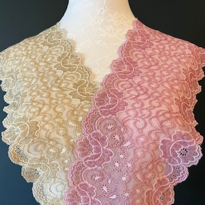 Encaje, Adorno de encaje, Encaje elástico de calidad, 14 cm de ancho, Rosa, Champán, Encaje de lencería marrón, Ropa interior, Vestido