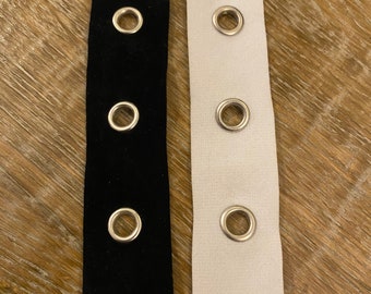 Eyelet tape, 25mm Wide Eyelet Tape, 1”, Soft Faux Velvet material, 32mm Spaced eyelets, Quality Eyelet Tape, Black, White