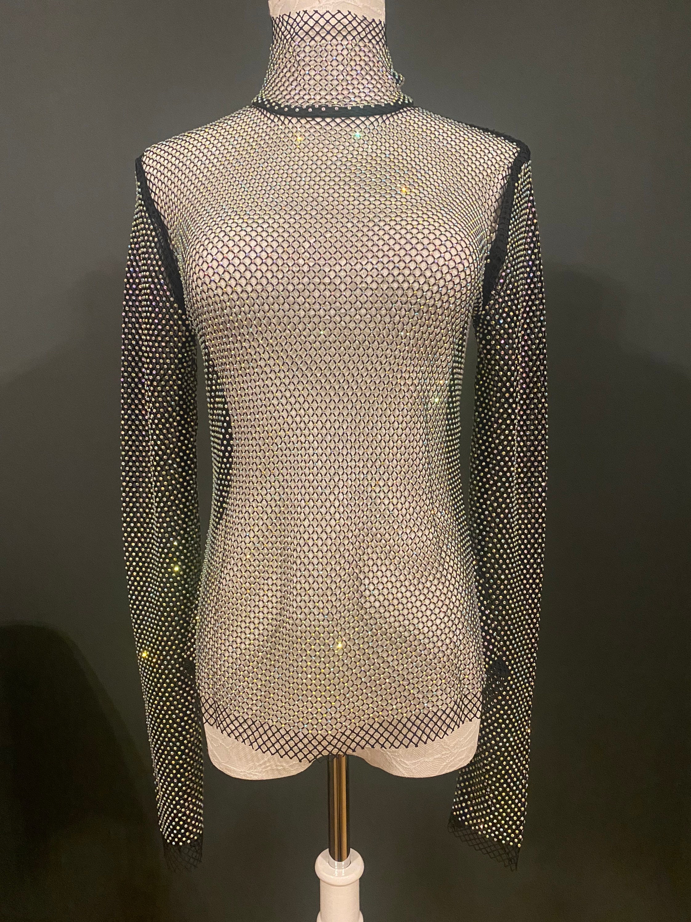 Fishnet Diamanté Top, Rhinestone Top, See Through Top, Fan Fashion ...