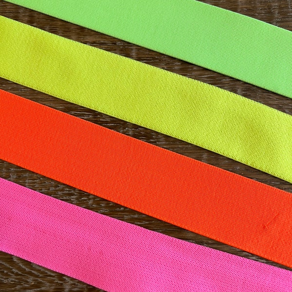 Neon Elastic, 2.5cm wide, 4cm Wide, Neon Pink / Yellow / Green / Orange. Soft Woven quality elastic, fluorescent elastic, dance costumes