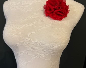 Ramillete de flores, broche para ramillete, ramillete de encaje, rojo, marrón óxido, moda, diseño FAN, 3.5”, 3”