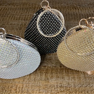 Diamanté Handbag, Evening Handbag, Fashionable Handbag, Silver, Gold, Black, Rhinestone Ring Handle, Gifts