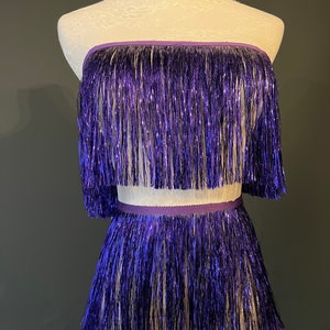 Franja larga de 8”, 17 cores, franja de ouropel, franja de borla, corte de fantasia de dança, roupas, artesanato, alta qualidade, roxo