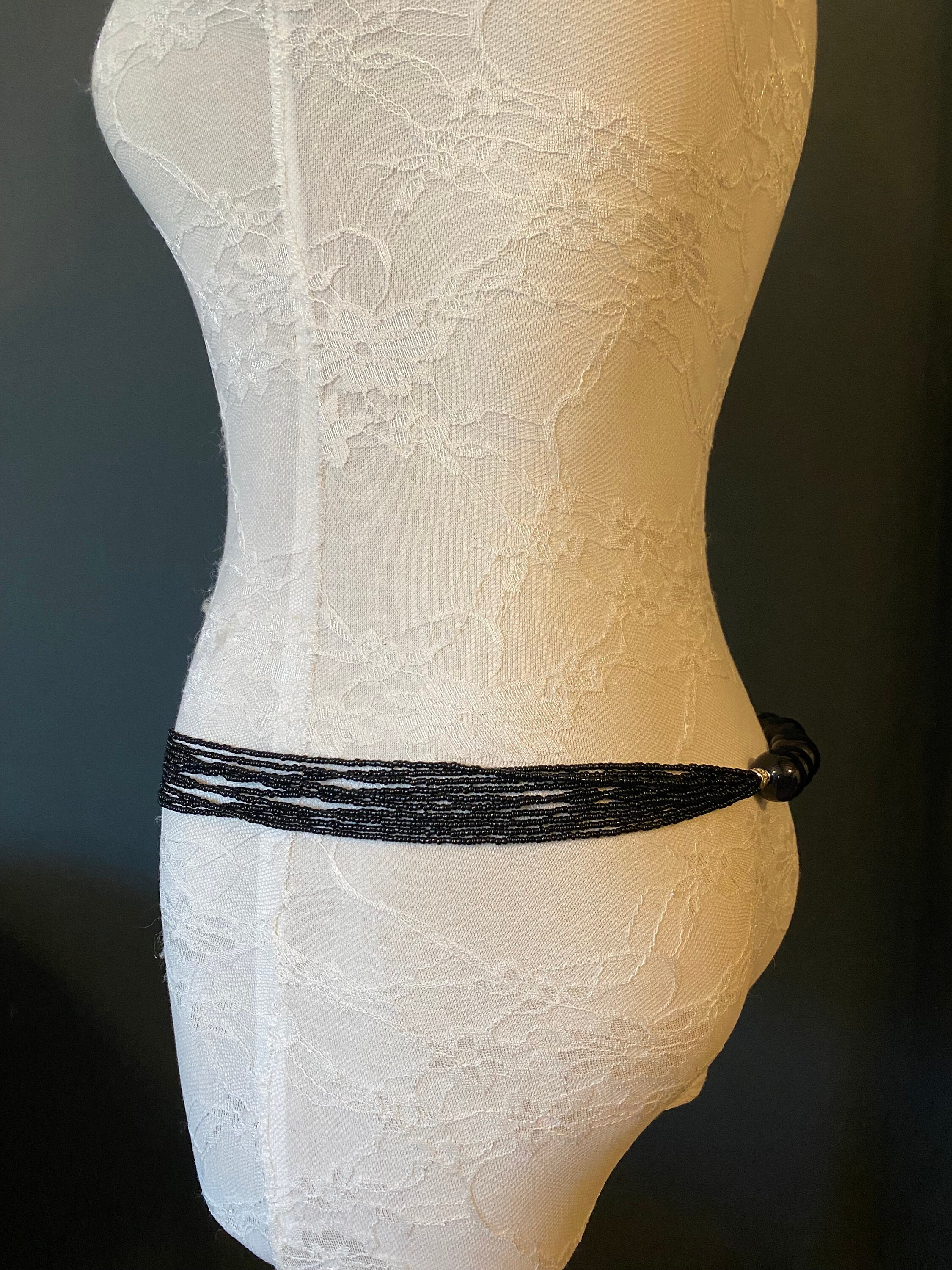 Black Bugle Beaded Belt, Elegant Fashion Accessory - Etsy display picture 3