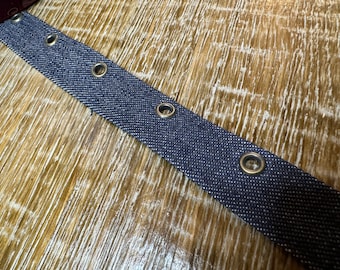 Denim oogjetape, denimblauwe stoffen oogjetape, 3/4" breed, 2 cm breed, antiek koperen oogjes, korsetten, ambachten, kleding, exclusief FAN