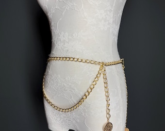 X-long Ring Belt, Metal Chain Belt, Teen Sizes, Size 18”-60”, Fan Design, Fan Collection, Gold, Metal belt, Fashion Accessory