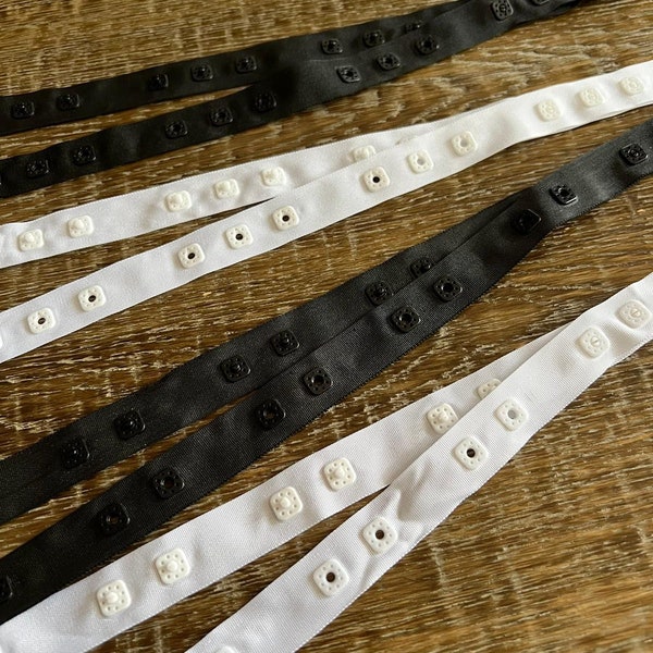 Sewing Popper Tape, Bolzendruckknopfverschluss, 2 Druckknöpfe und 3 Druckknöpfe zum Nähen von Kleidung, Bettdecken, Einrichtungsspitzenkostümen, Schwarz, Weiß