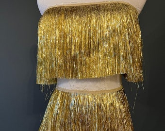 Gold Tinsel Fringe, 8" Wide, Sewing Trim, 17 Colours