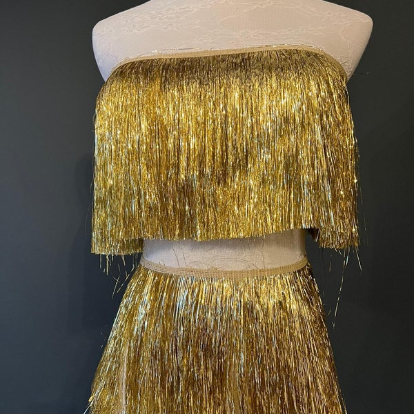 8” Wide Fringe, 17 Colours, Tinsel Fringe, Tassel Fringe, Dance Costume Trimming, Clothing, Crafting, High Quality, Gold