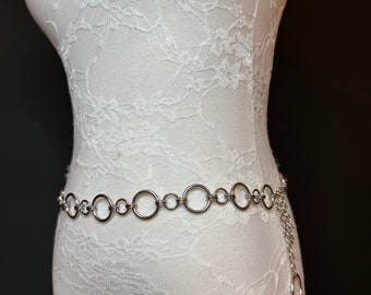 X-long Belt, Ring Belt Silver Metal Rings Belt, Silver, Chain Belt, Fashion Belt, 1” Rings Belt, Teen Sizes, 18”-60” sizes, FAN Design