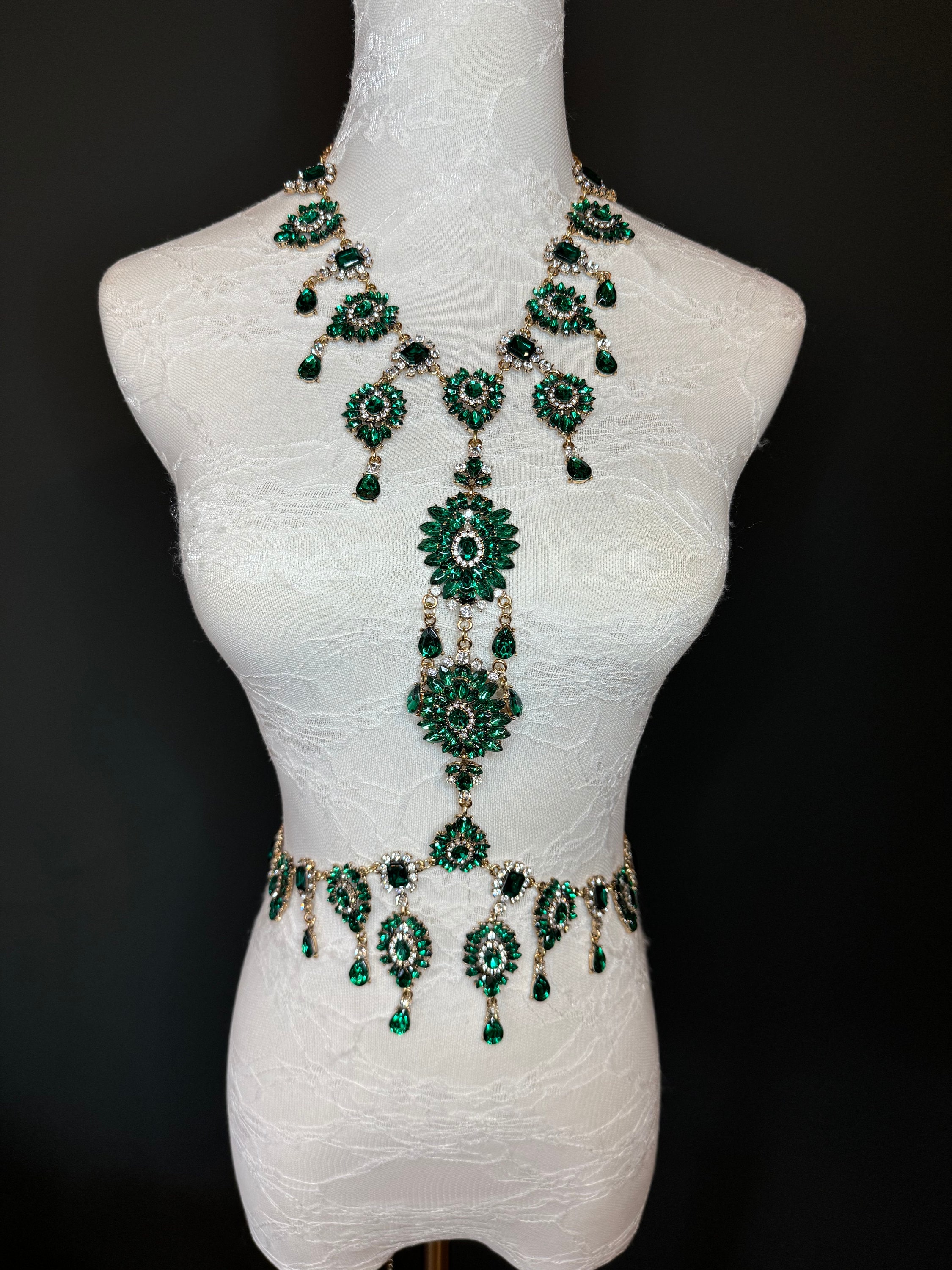Green Rhinestone Body Chain, Elegant Body Jewellery, FAN  display picture 1