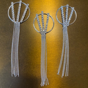 Rhinestone diamanté buckle, ball tassel detail, ball fringe diamanté buckle, Silver, Ring Buckle