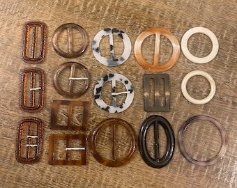 Buckles, Horn Buckles, Mock Tortoiseshell  Buckle, Round, Rectangle, Prong, Replacment Buckle, Dresses, Belts