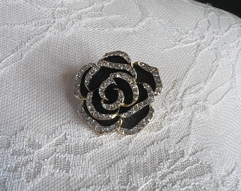 Spilla con rosa di strass, spille con diamanti, spilla con diamanti, nera, spilla gioiello, regalo, spilla di qualità, 3,5 cm, spilla da appuntare, spilla da 1,5&quot;