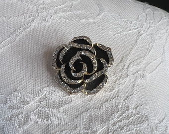 Rhinestone Rose Brooch, Diamanté Brooches, Diamanté Brooch, Black, Jewel Brooch, Gift, Quality Brooch, 3.5cm, Pin on Brooch, 1.5” Size Brooc