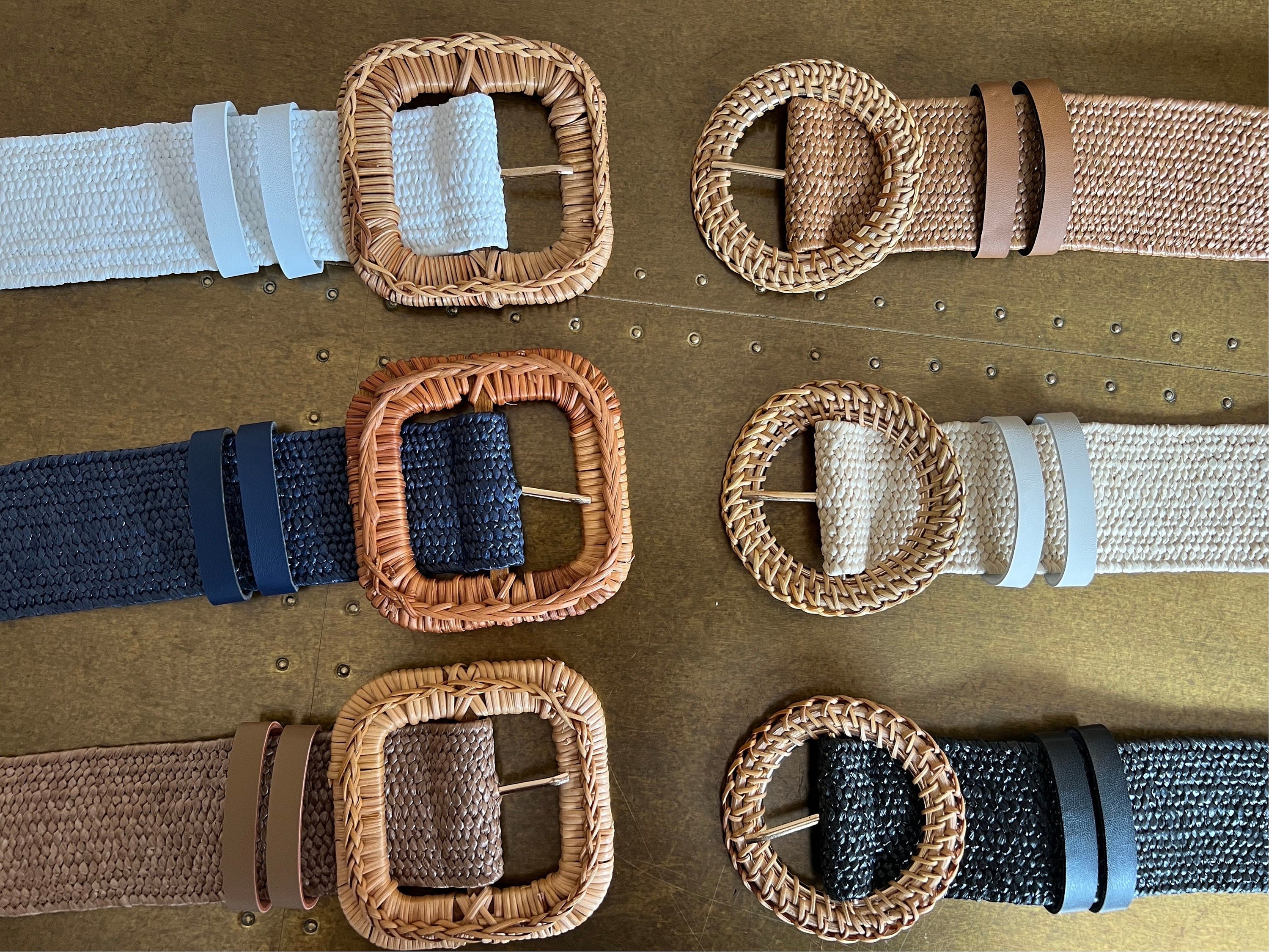 【MISCHIEF】25ss RHOMBUS JACQUARD BUCKLE BELT Boho Raffia, Plus Sizes, Elasticated Belts,fashionable