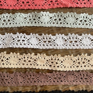 Guarnição de renda de algodão estilo vintage de 22 mm de largura, preto, mocha, cru, branco, menta, renda de algodão coral