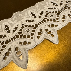 Encaje inglés bordado, encaje, blanco, 14,5 cm de ancho, 6" de ancho Hermoso encaje, blanco óptico