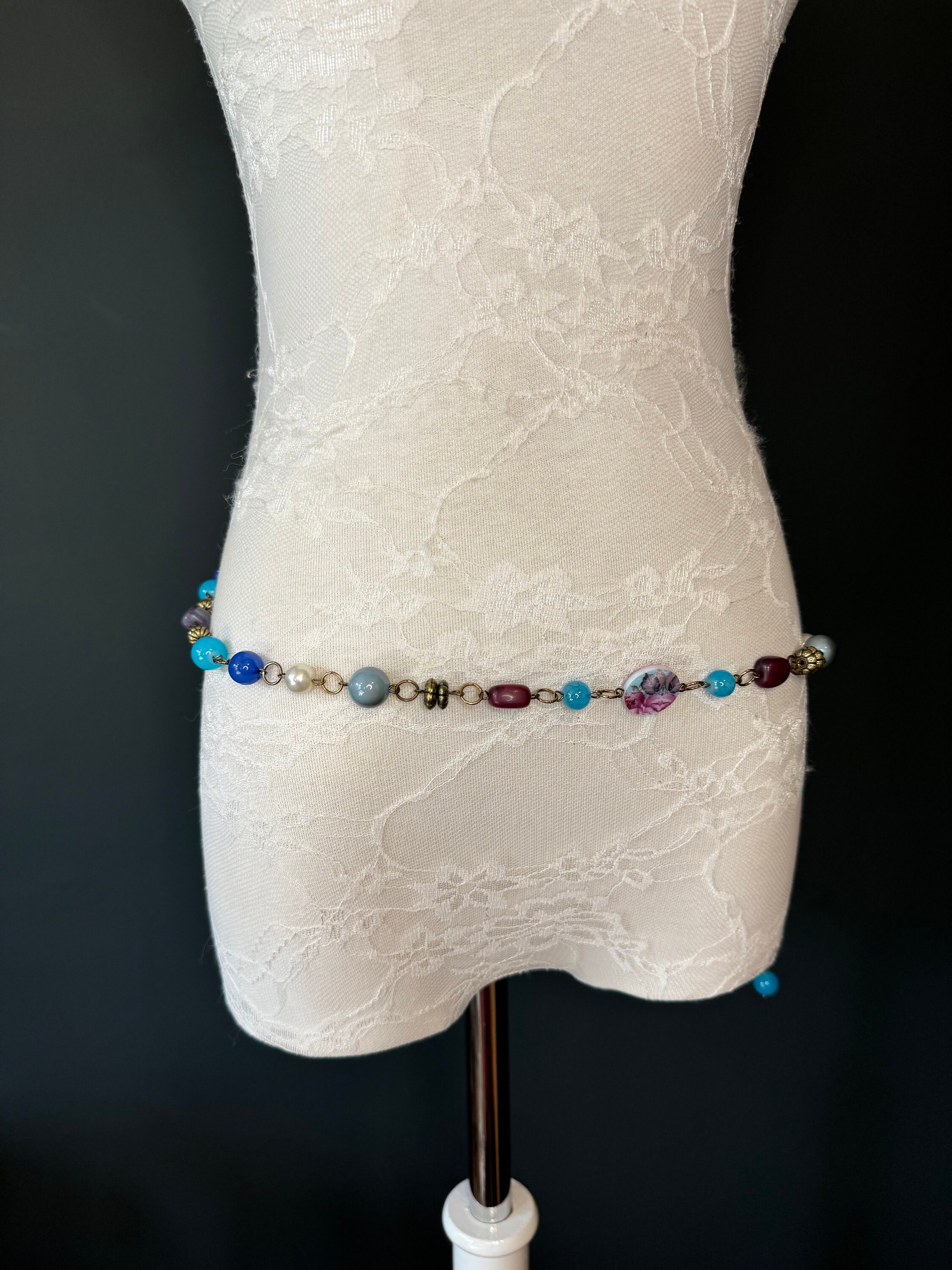 X-long Belt, Beaded Chain Belt, Multi Colour Beads, FAN
