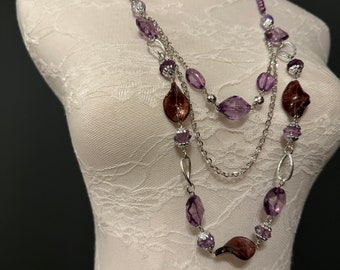 Beaded Necklace Purple, Lilac Beaded Necklace, Vintage Look, Jewellery, Body Jewellery, Statement Neckpiece